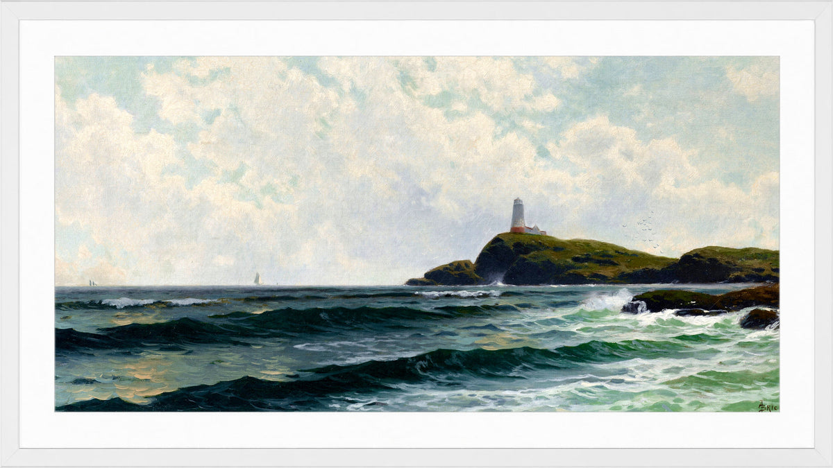 Alfred Thompson Bricher, Lighthouse by the Sea — white frame