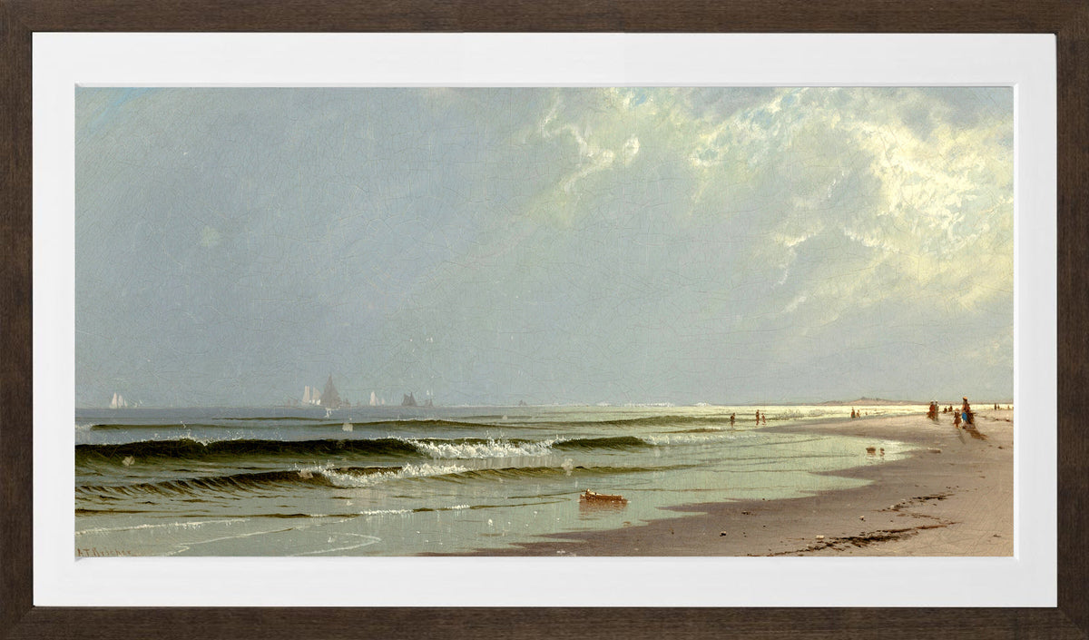 Alfred Thompson Bricher, Newport Beach (1872) — brown frame