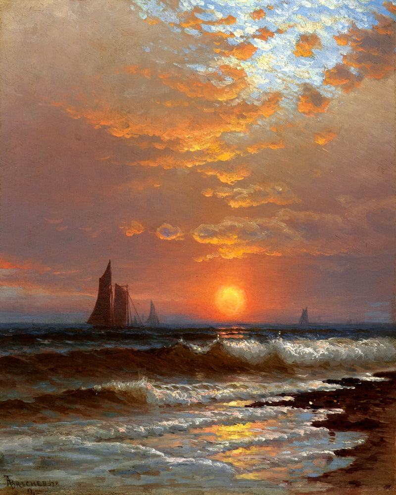 Alfred Thompson Bricher, Sailboats at Sunset — unframed