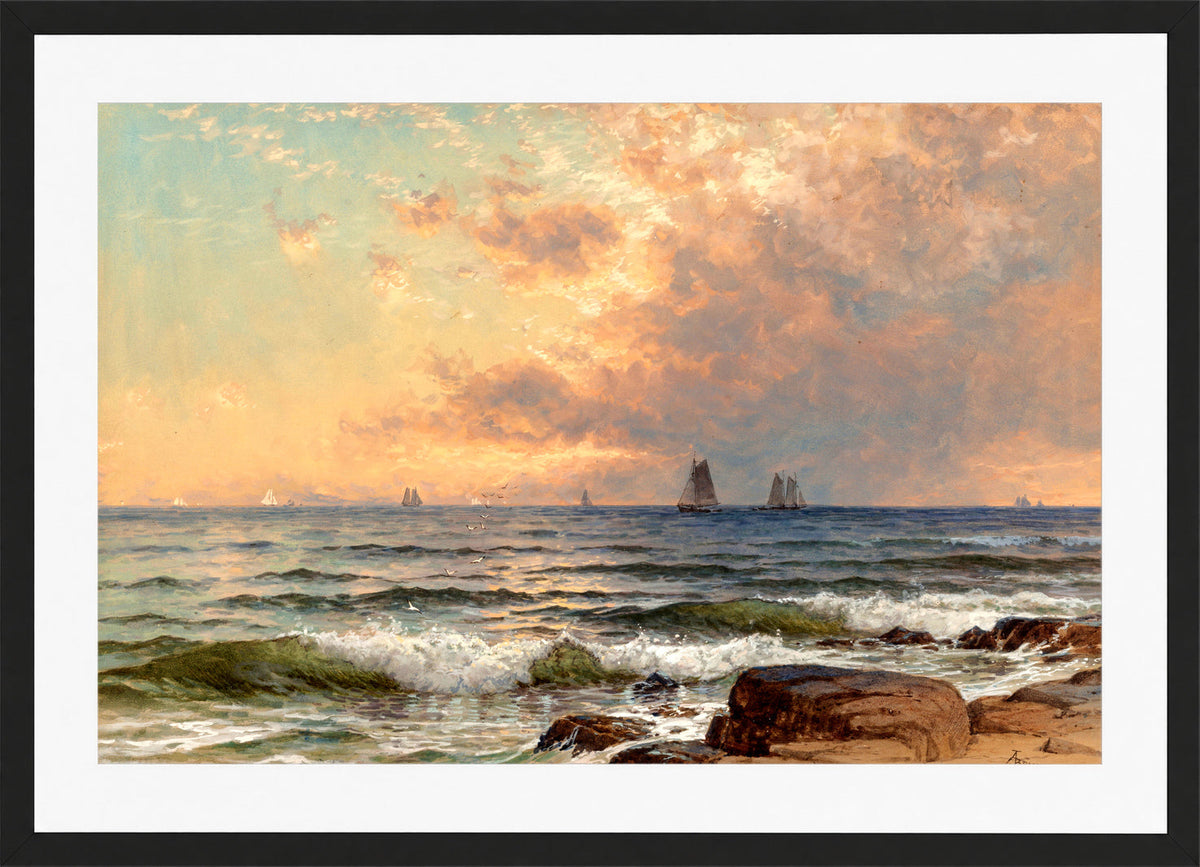 Alfred Thompson Bricher, Sails at Sunset — black frame