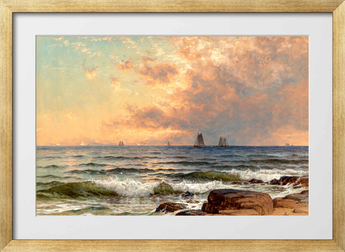 Alfred Thompson Bricher, Sails at Sunset — gold frame