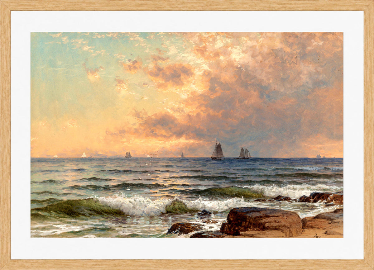 Alfred Thompson Bricher, Sails at Sunset — oak frame