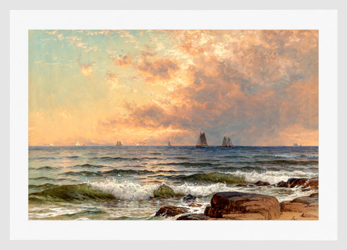 Alfred Thompson Bricher, Sails at Sunset — white frame