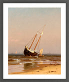 Alfred Thompson Bricher, Seascape, Beached Boat (Ashore on Salisbury Beach) (1872) — dark grey frame