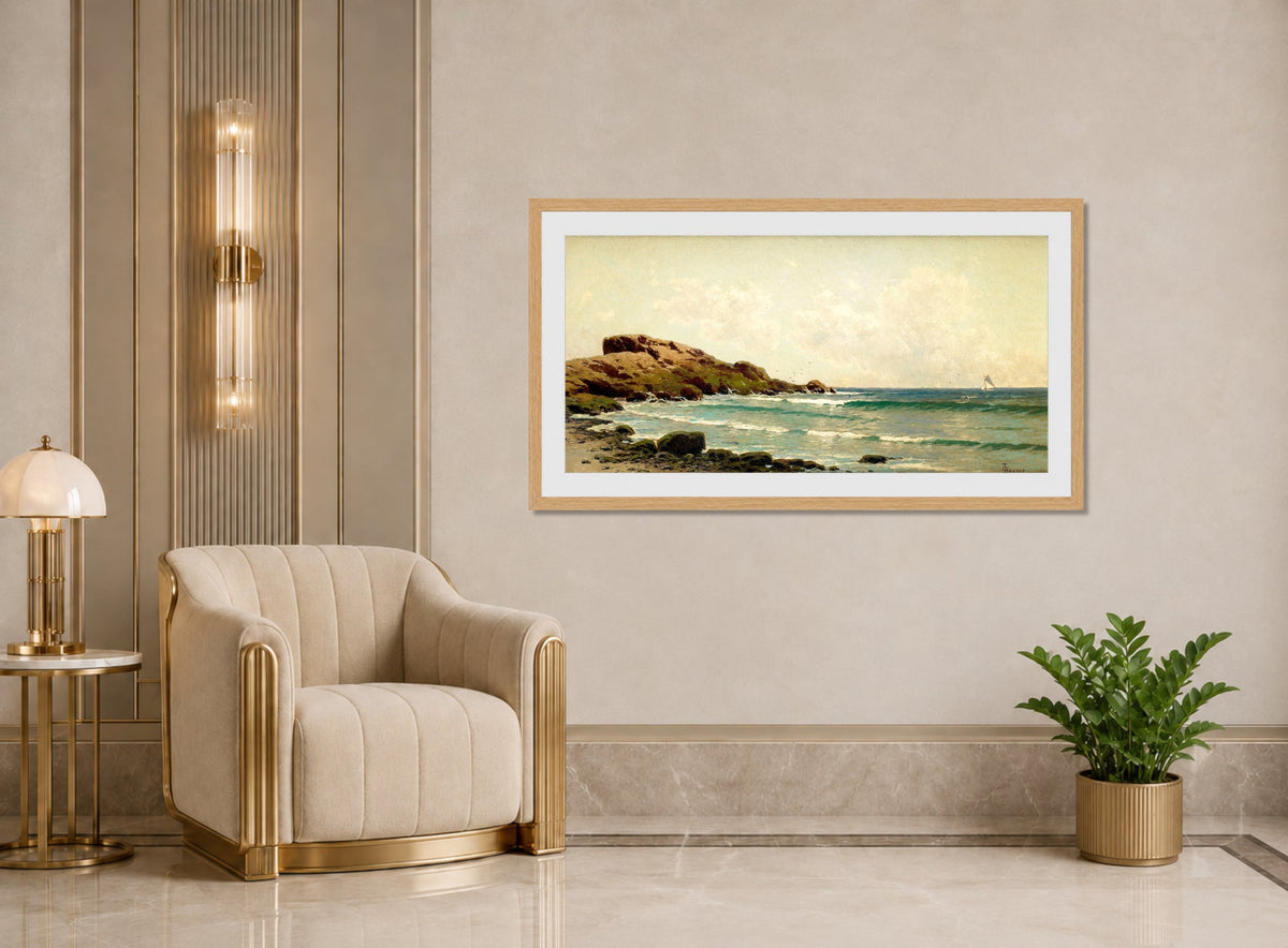 Alfred Thompson Bricher, Seascape (View near Newport, Rhode Island, off Bristol, Rhode Island) (circa 1885) — art deco roomset