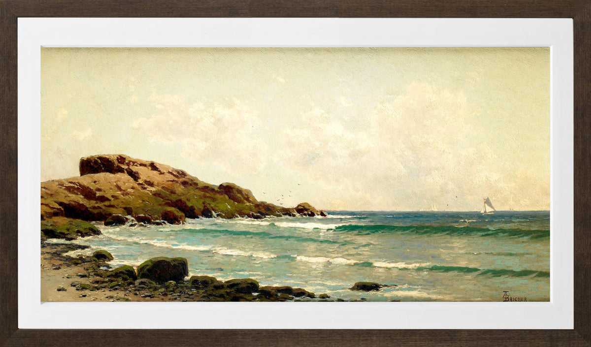 Alfred Thompson Bricher, Seascape (View near Newport, Rhode Island, off Bristol, Rhode Island) (circa 1885) — brown frame