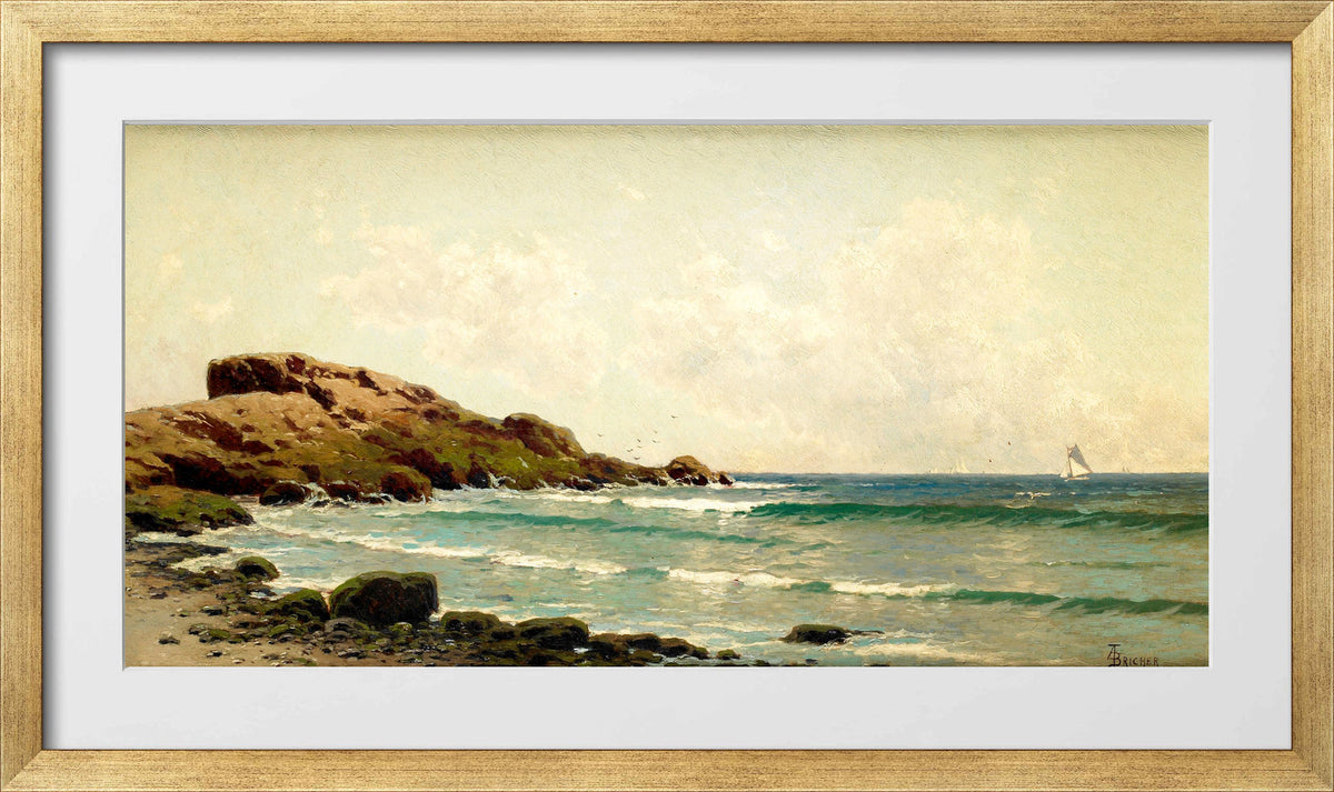 Alfred Thompson Bricher, Seascape (View near Newport, Rhode Island, off Bristol, Rhode Island) (circa 1885) — gold frame