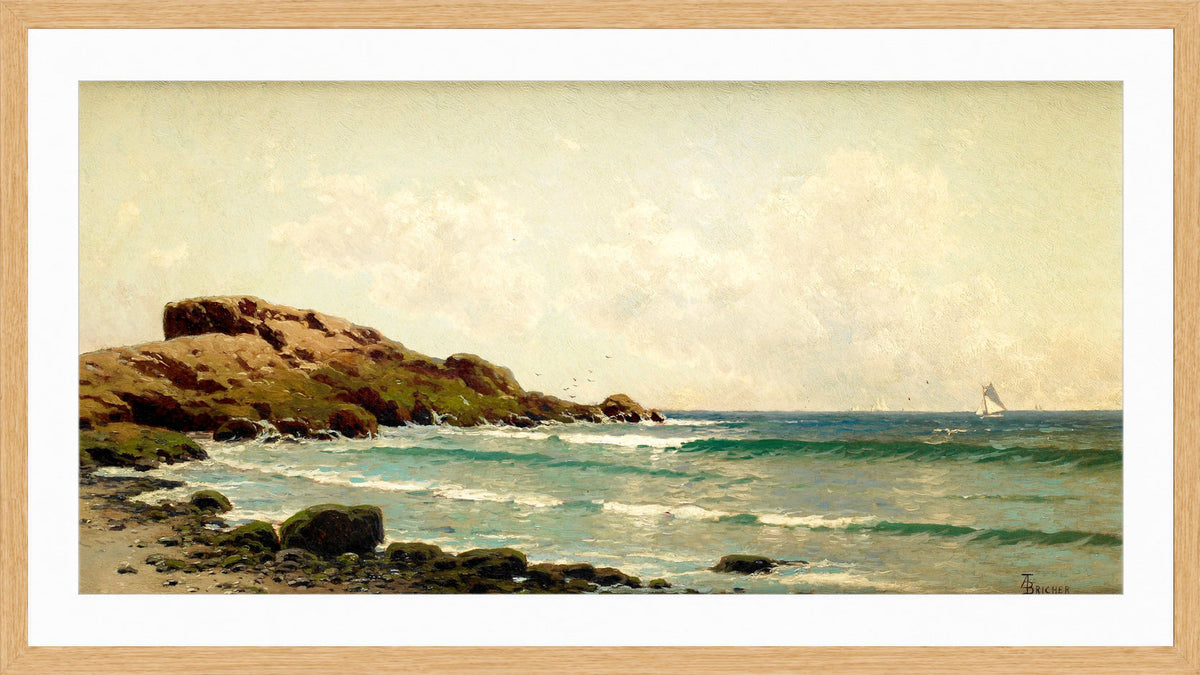 Alfred Thompson Bricher, Seascape (View near Newport, Rhode Island, off Bristol, Rhode Island) (circa 1885) — oak frame