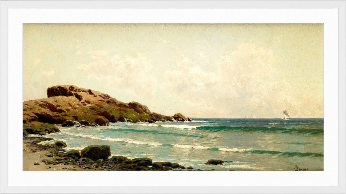 Alfred Thompson Bricher, Seascape (View near Newport, Rhode Island, off Bristol, Rhode Island) (circa 1885) — white frame
