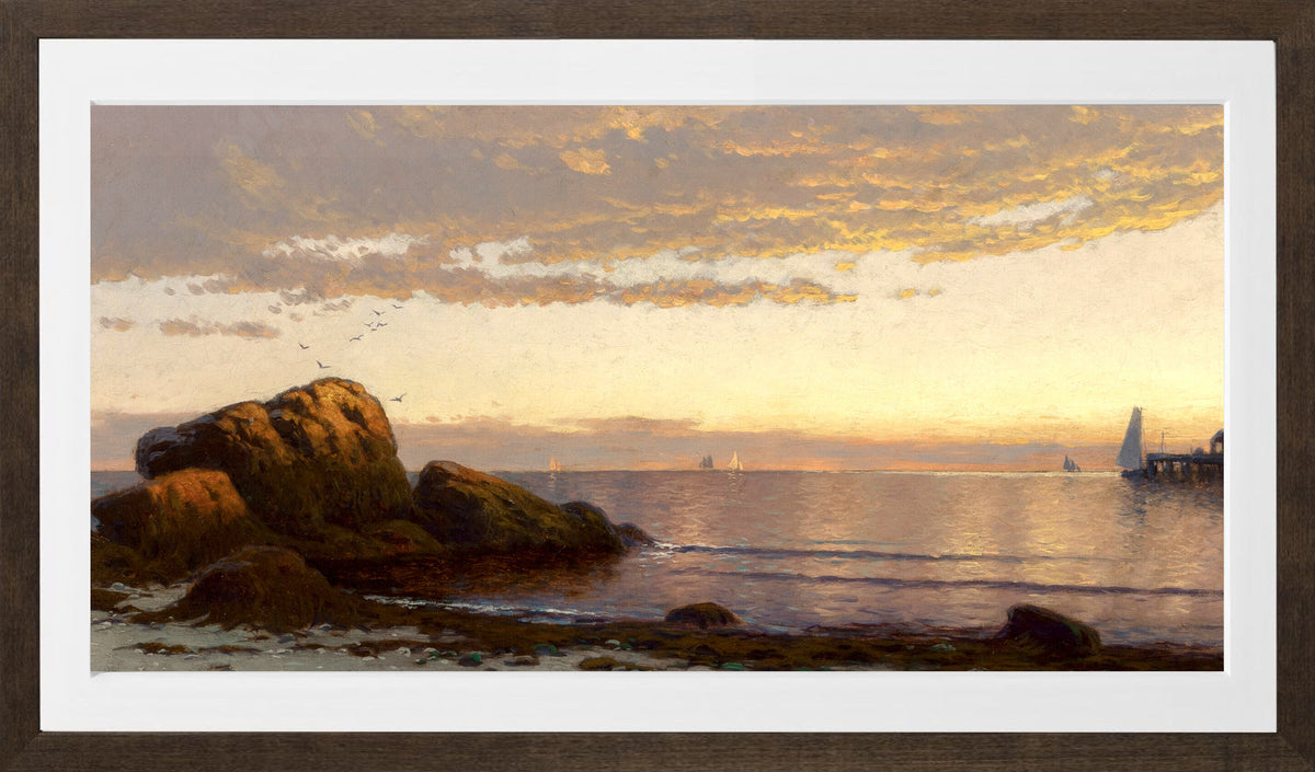 Alfred Thompson Bricher, Sunset on the Coast (1880) — brown frame