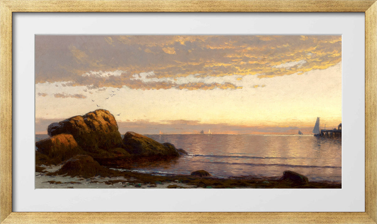 Alfred Thompson Bricher, Sunset on the Coast (1880) — gold frame