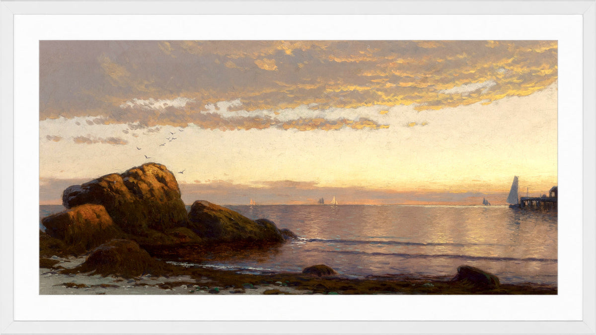 Alfred Thompson Bricher, Sunset on the Coast (1880) — white frame