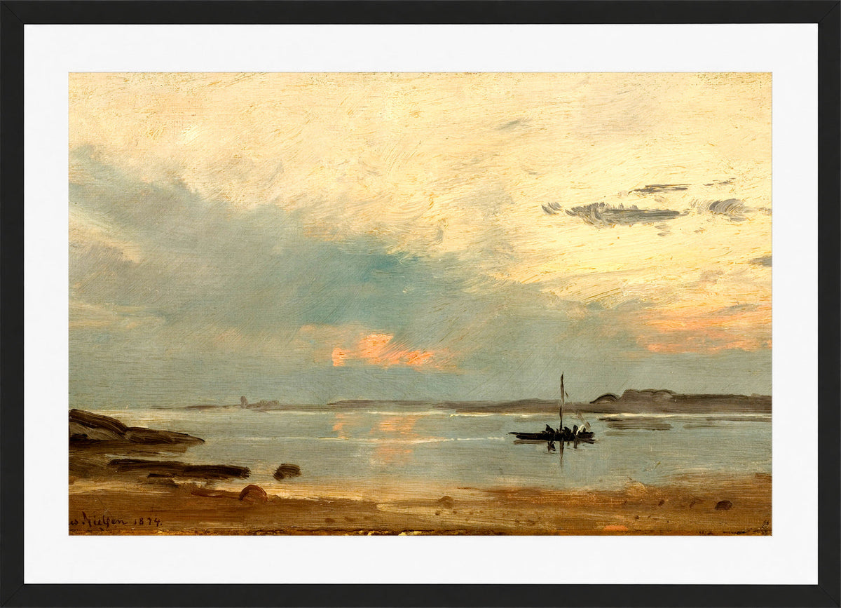Amaldus Nielsen Print, Aften, Arisholmen (1874) in a black frame