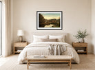 Amaldus Nielsen Print, Aften displayed above a bed
