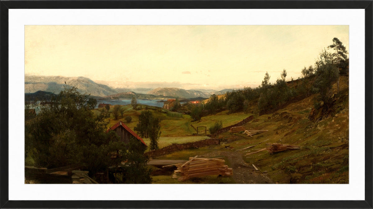 Amaldus Nielsen Print, Aften, Stord (1890) in a black frame