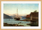 Amaldus Nielsen Print, Aften ved Balestrand (1866) in a light oak frame