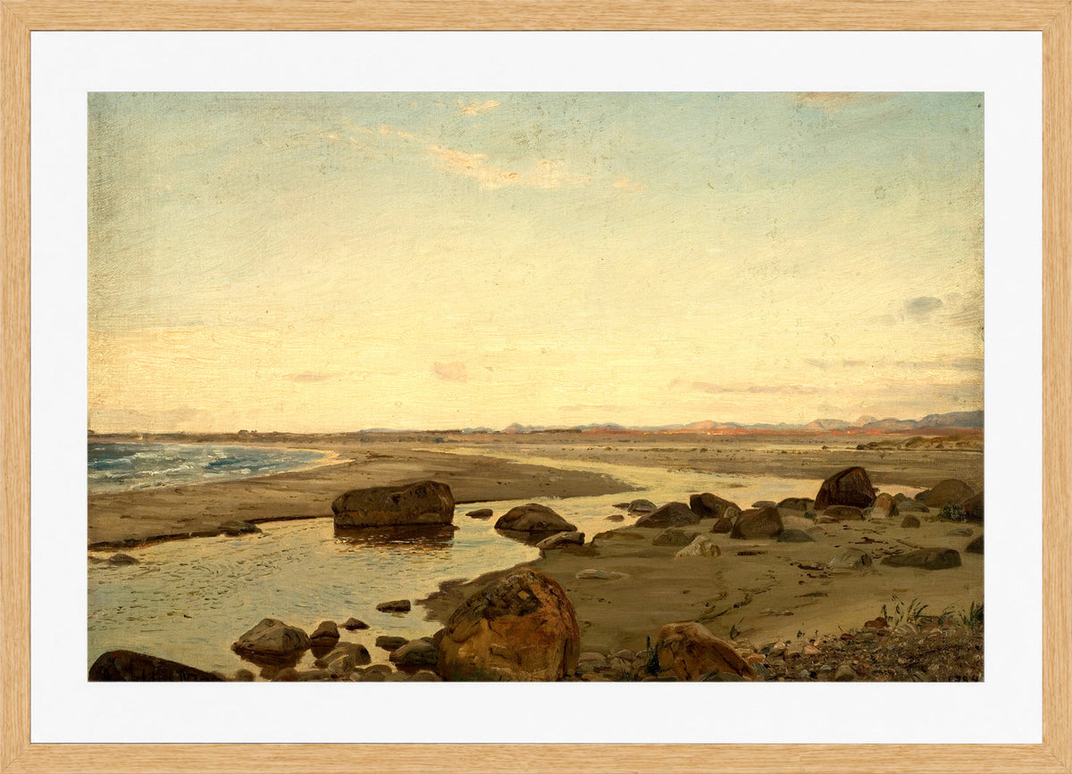 Amaldus Nielsen Print, Aften ved Nærland, Jæren (1894) in a light oak frame