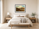 Amaldus Nielsen Print, Aften ved Ænes, Kvinnherred (1865) displayed above a bed