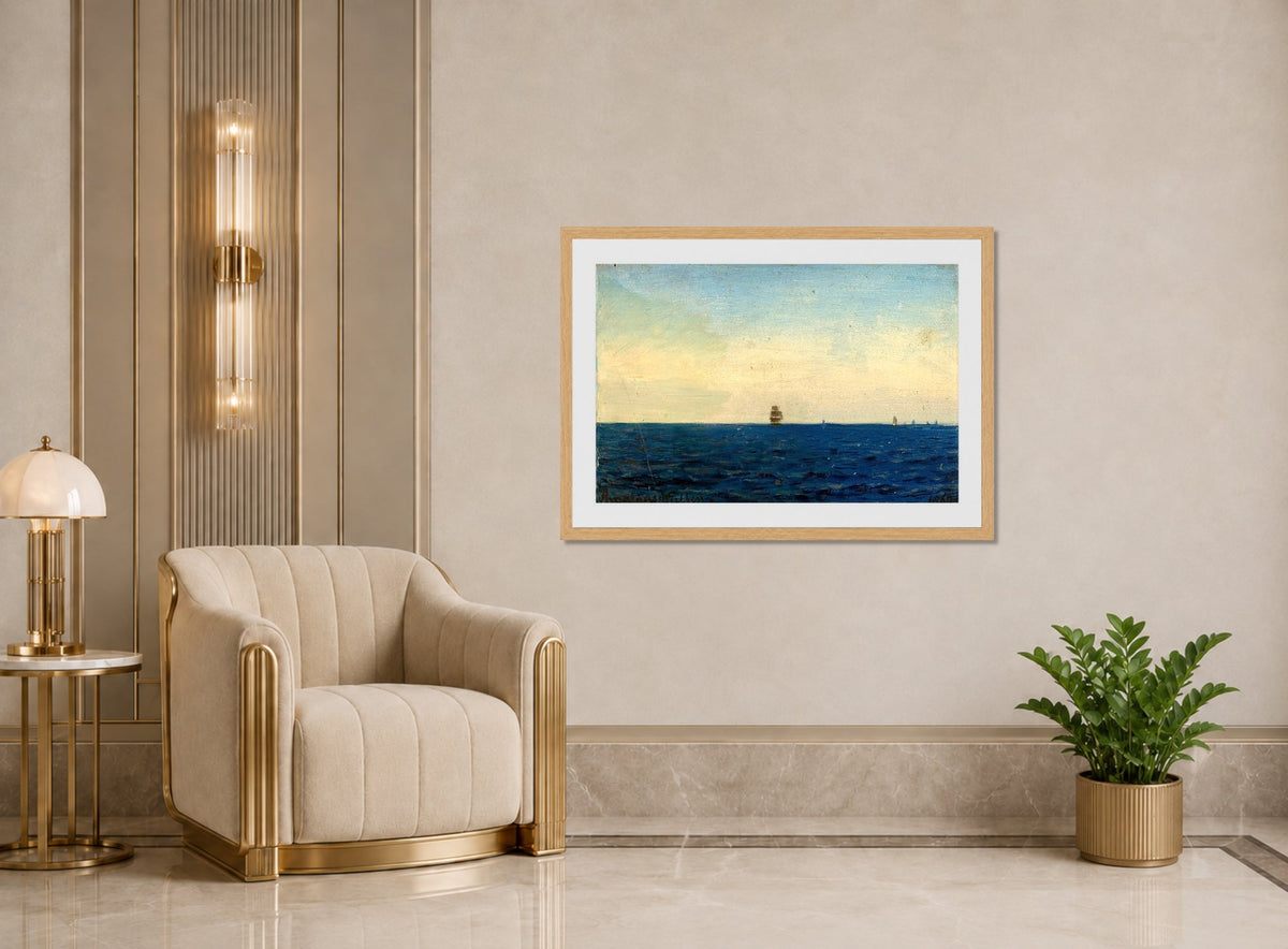 Amaldus Nielsen Print, Atlanterhavet (1860) displayed in an Art Deco interior