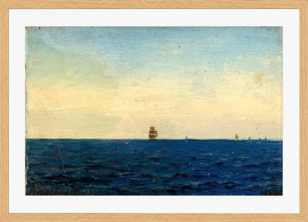Amaldus Nielsen Print, Atlanterhavet (1860) in a light oak frame