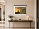 Amaldus Nielsen Print, Den første komposisjon (1859) displayed above a console table