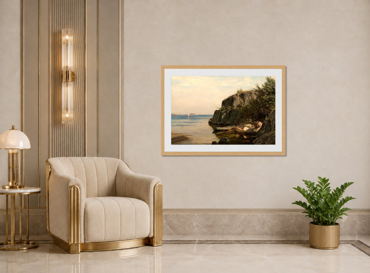 Amaldus Nielsen Print, En holme (1895) displayed in an Art Deco interior