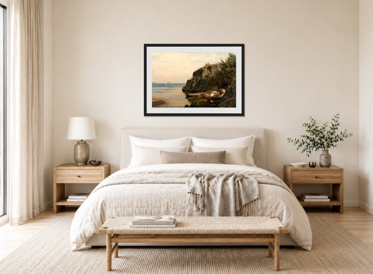 Amaldus Nielsen Print, En holme (1895) displayed above a bed