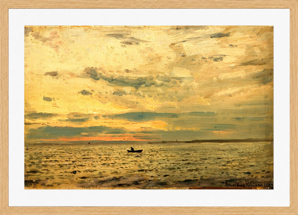 Amaldus Nielsen Print, Etter solnedgang (1889) in a light oak frame