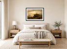 Amaldus Nielsen Print, Fiskerhytter, Kinn (1868) displayed above a bed