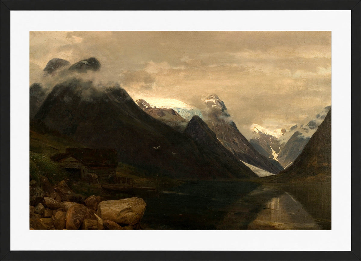 Amaldus Nielsen Print, Fjærlandsfjellene, Sogn (1865) in a black frame