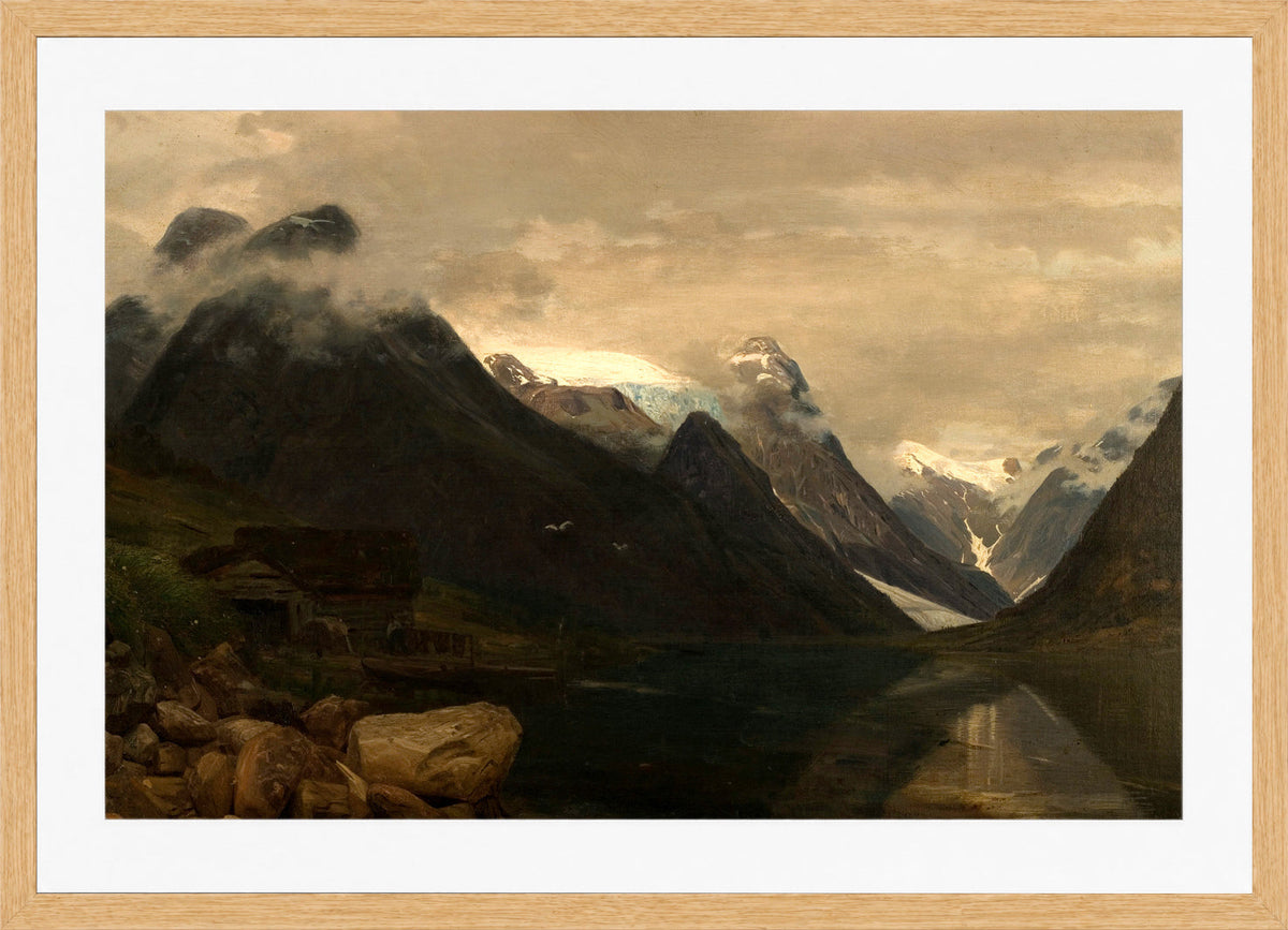 Amaldus Nielsen Print, Fjærlandsfjellene, Sogn (1865) in a light oak frame