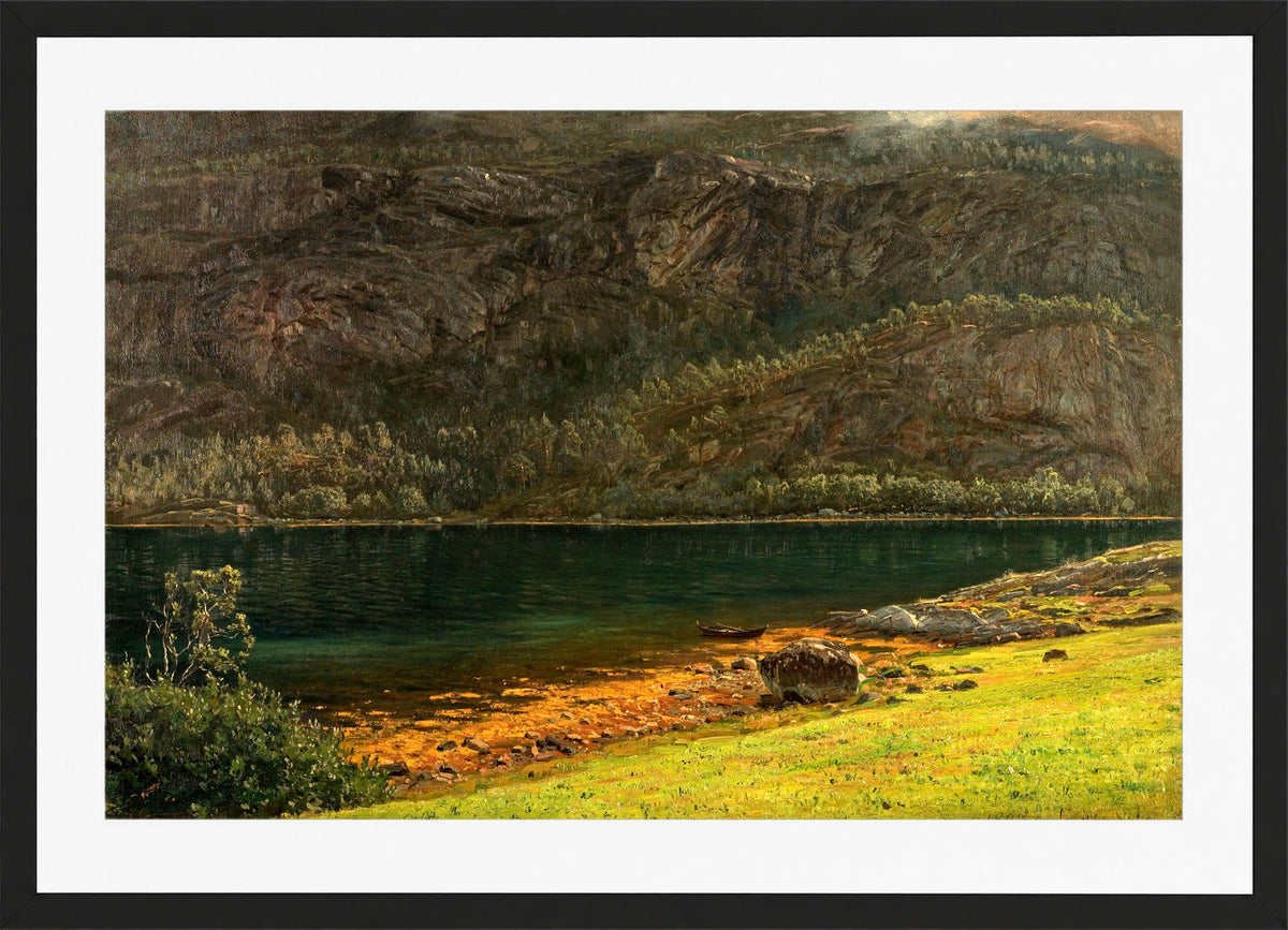 Amaldus Nielsen Print, Fjellvegg,Terøen (1897) in a black frame