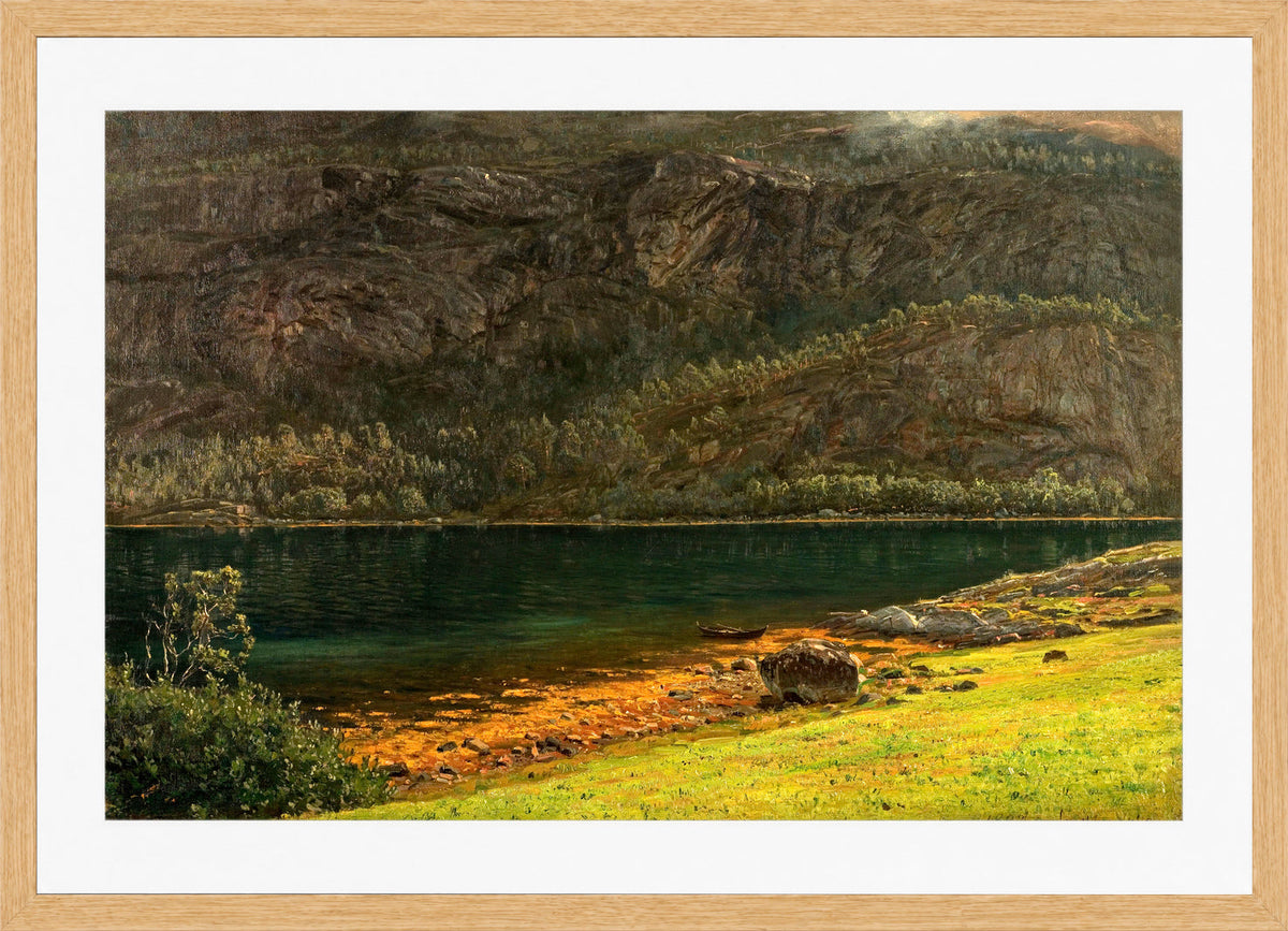 Amaldus Nielsen Print, Fjellvegg,Terøen (1897) in a light oak frame