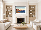 Amaldus Nielsen Print, Formiddag i Ny-Hellesund (1891) displayed in a Scandinavian living room