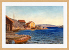 Amaldus Nielsen Print, Formiddag i Ny-Hellesund (1891) in a light oak frame