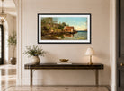 Amaldus Nielsen Print, Fra Aaviken (1858) displayed above a console table