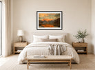Amaldus Nielsen Print, Fra Balestrand (1865) displayed above a bed