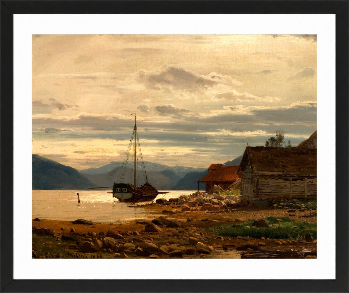 Amaldus Nielsen Print, Fra Balestrand (1866) in a black frame