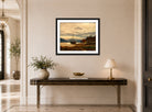 Amaldus Nielsen Print, Fra Balestrand (1866) displayed above a console table