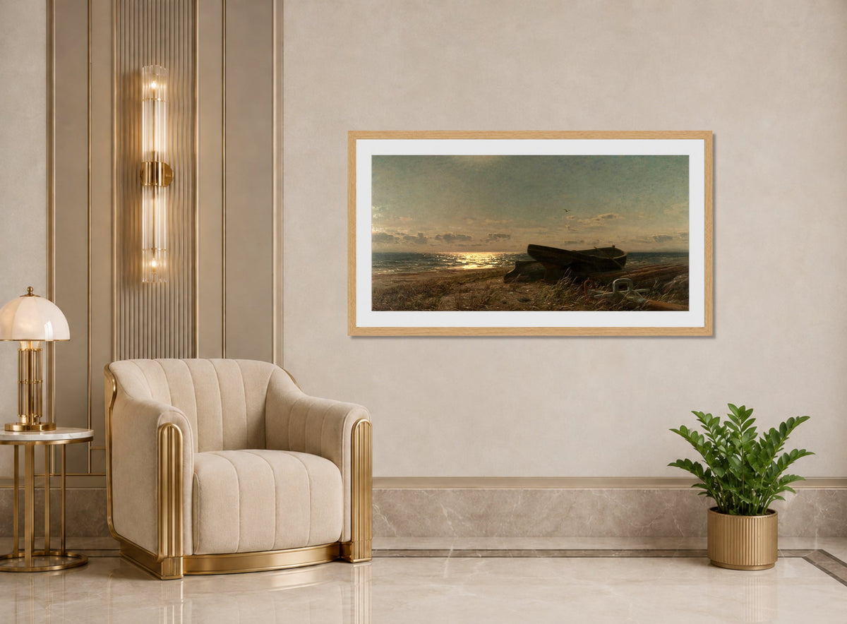 Amaldus Nielsen Print, Fra Bjarke (1905) displayed in an Art Deco interior