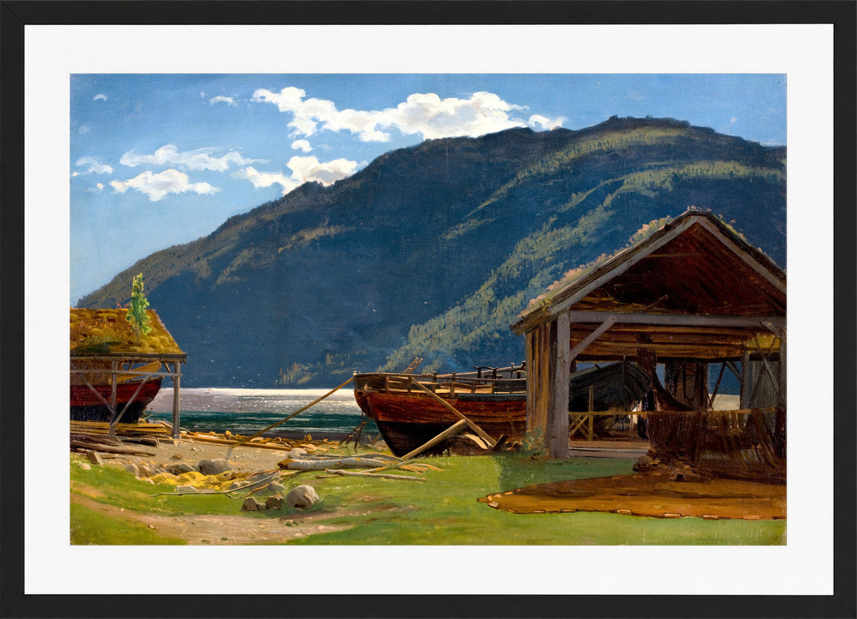 Amaldus Nielsen Print, Fra Eide, Hardanger (1865) in a black frame