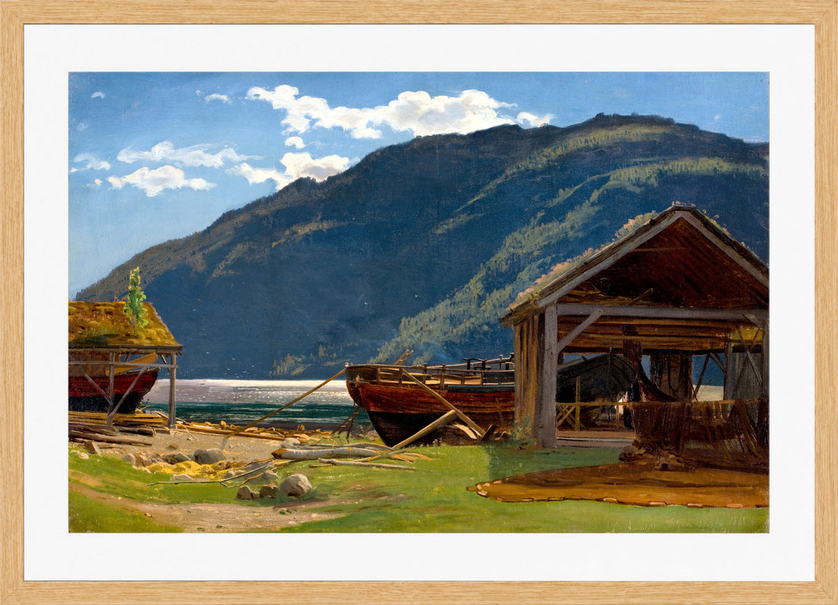 Amaldus Nielsen Print, Fra Eide, Hardanger (1865) in a light oak frame