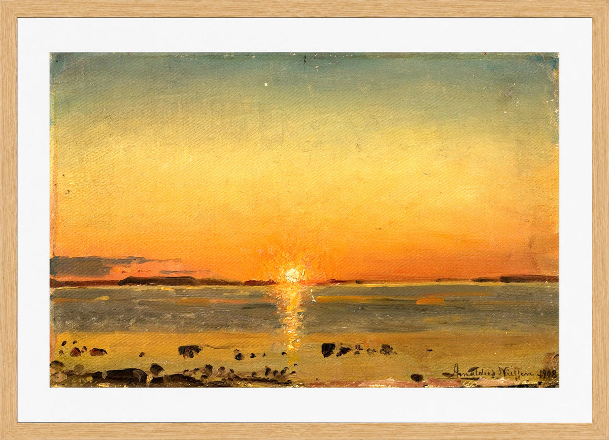 Amaldus Nielsen Print, Fra Eidem, Aafjord (1908) in a light oak frame