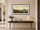 Amaldus Nielsen Print, Fra Florø (1860) displayed above a console table