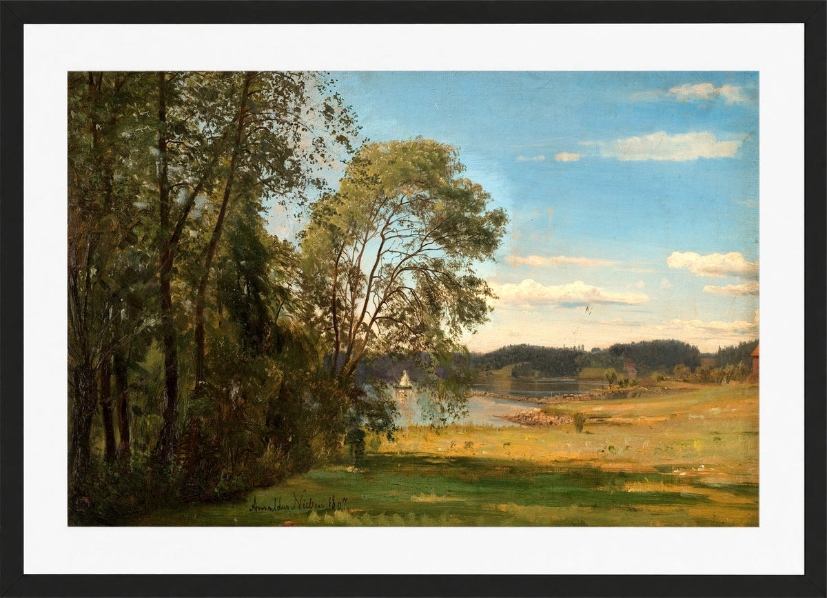 Amaldus Nielsen Print, Fra Frognerkilen (1866) in a black frame