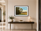 Amaldus Nielsen Print, Fra Frognerkilen (1866) displayed above a console table