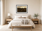 Amaldus Nielsen Print, Fra heiene ved Aafjord (1908) displayed above a bed