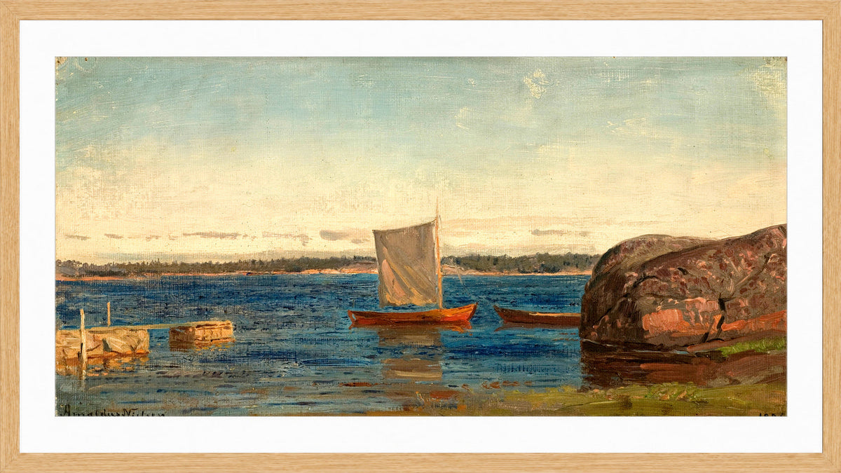 Amaldus Nielsen Print, Fra Hvaler (1896) in a light oak frame