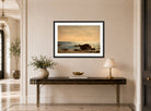 Amaldus Nielsen Print, Fra Jæren (1892) displayed above a console table