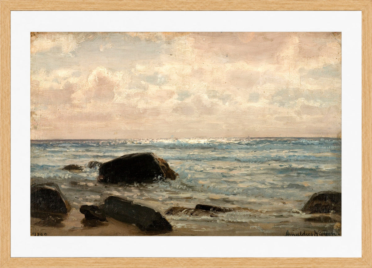 Amaldus Nielsen Print, Fra Jæren (1892) in a light oak frame